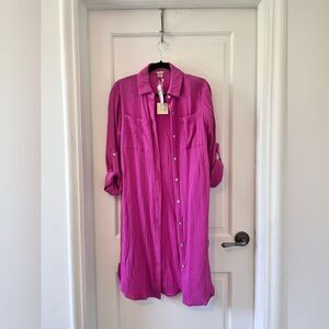 Magaschoni pink cotton gauze button down tunic top NWT S